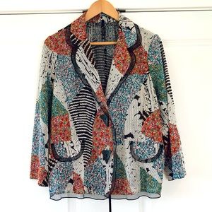 IC Connie K Blazer Lightweight Jacket Art to Weave Knit Printed Lagenlook Size L